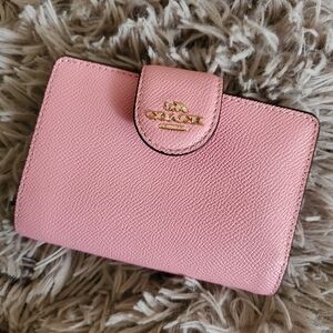 Coach Pink Leather Snap Wallet with Gold Logo